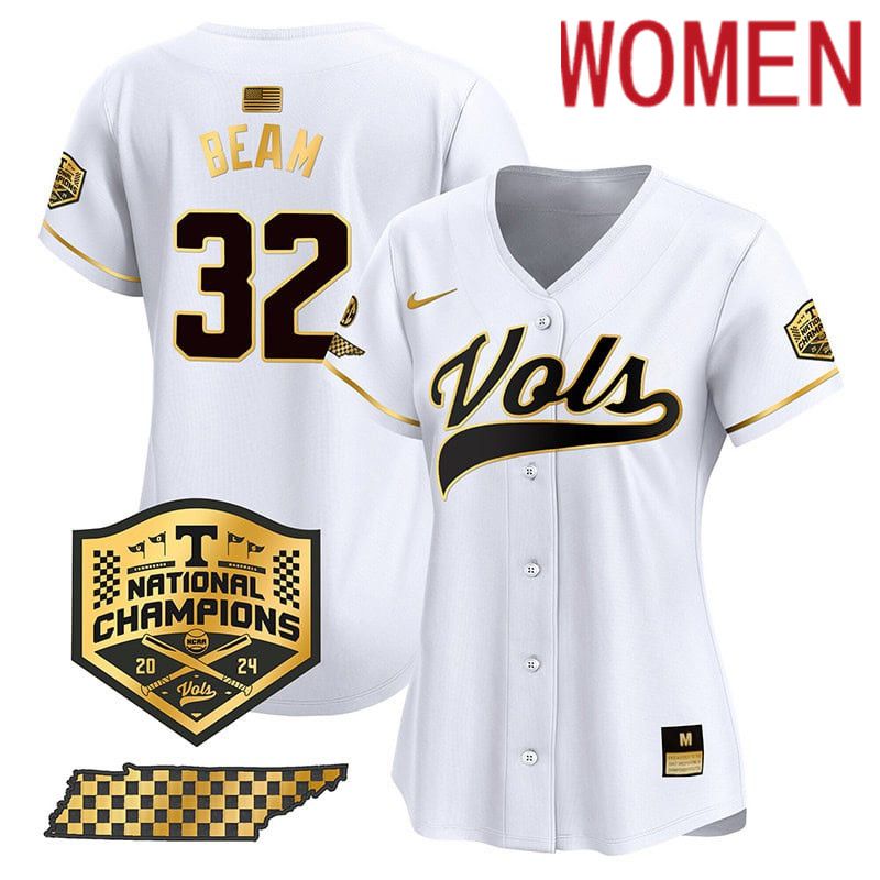 Women Tennessee Volunteers #32 Beam White 2024 Nike Champions Vapor Premier Limited NCAA Jersey style 1->women nfl jersey->Women Jersey